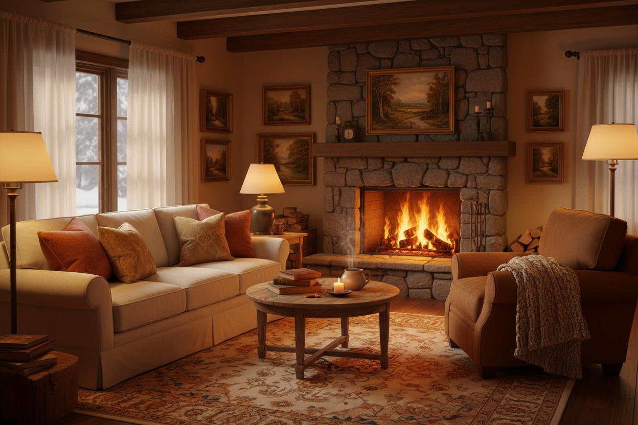 FOTO SOBRE UN HOGAR CON UNA FOGATA QUE TRANSMITA TRANQUILIDAD Y SEGURIDAD